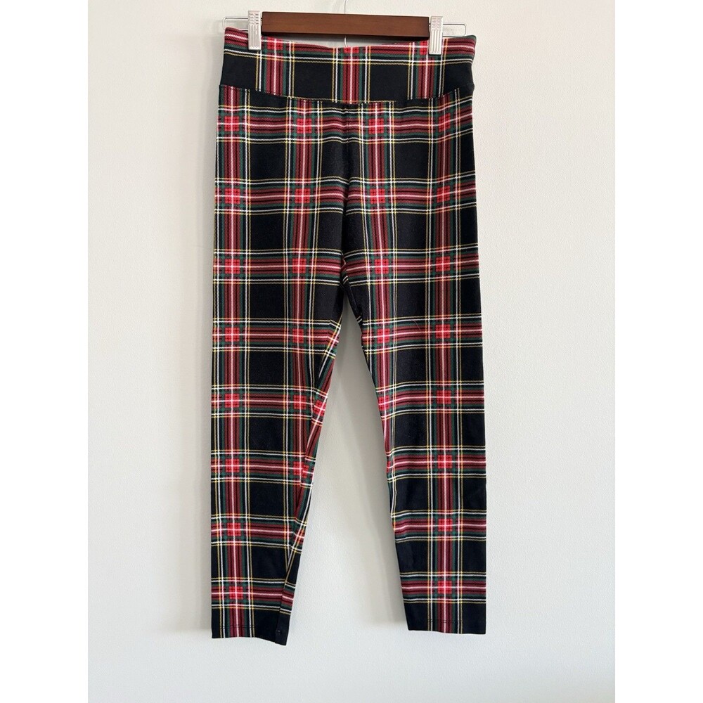 J. Crew Tartan Leggings Medium Plaid Ankle Length Skinny Black Red Holiday